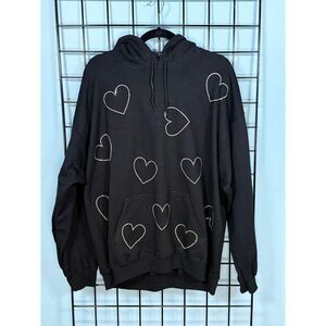 All Over Rhinestone Hearts Hoodie Sweatshirt Womens XL Black‎ Valentines Day